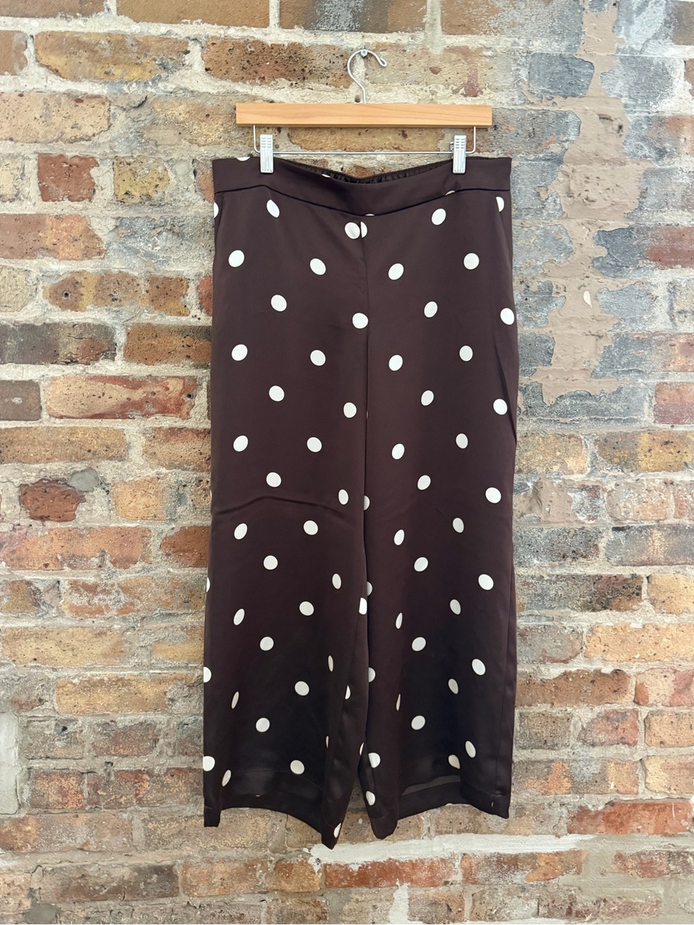 Ann Taylor Brown Wide-Leg Pants with White Polka Dots